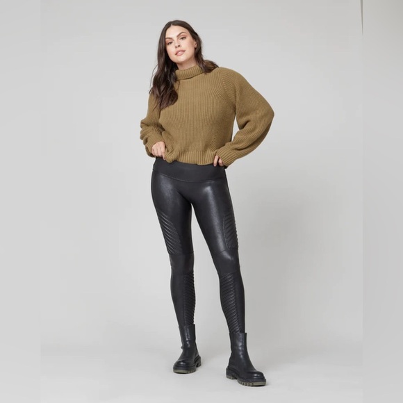 SPANX FAUX LEATHER MOTO LEGGINGS size M - Picture 1 of 13